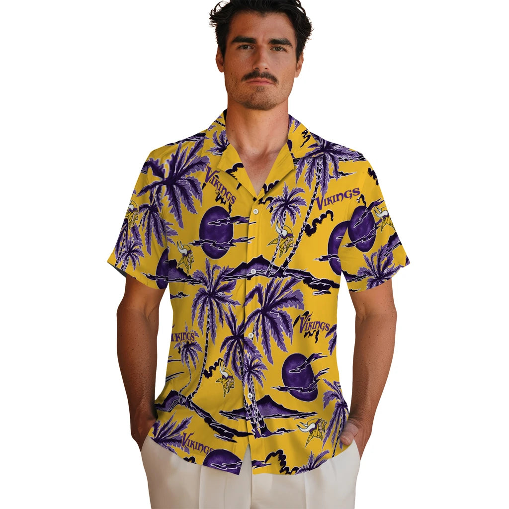 Minnesota Vikings Hawaiian Shirt - Palm Sunset | Hula Hawaiian Shirts