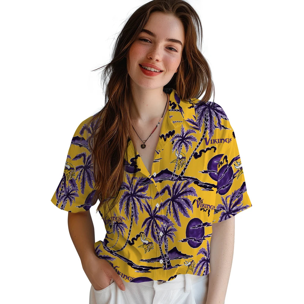 Minnesota Vikings Hawaiian Shirt - Palm Sunset | Hula Hawaiian Shirts