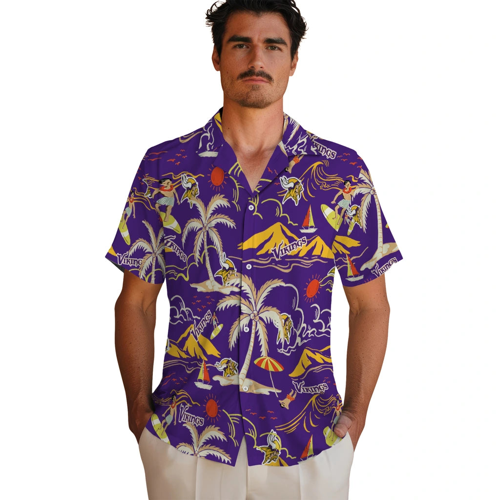 Minnesota Vikings Hawaiian Shirt - Palm Tree Island | Hula Hawaiian Shirts
