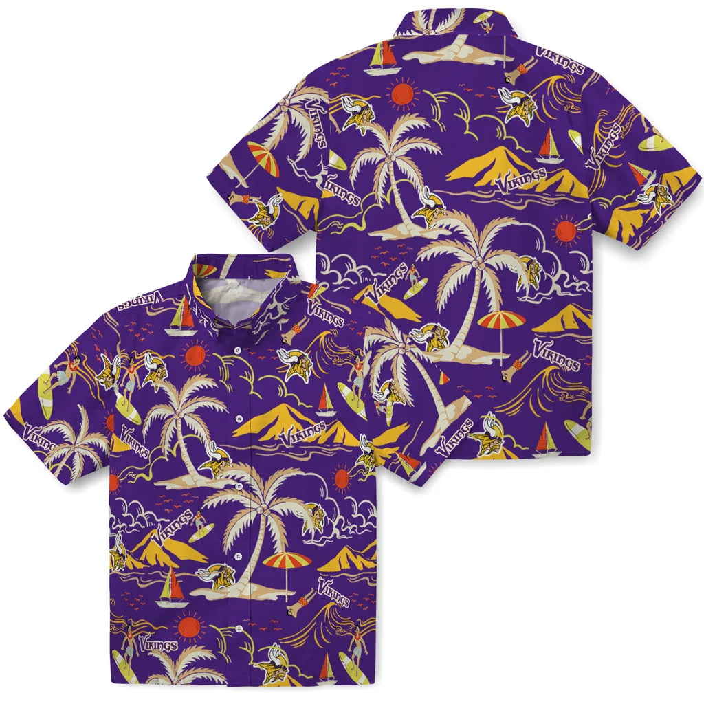 Minnesota Vikings Hawaiian Shirt - Palm Tree Island | Hula Hawaiian Shirts