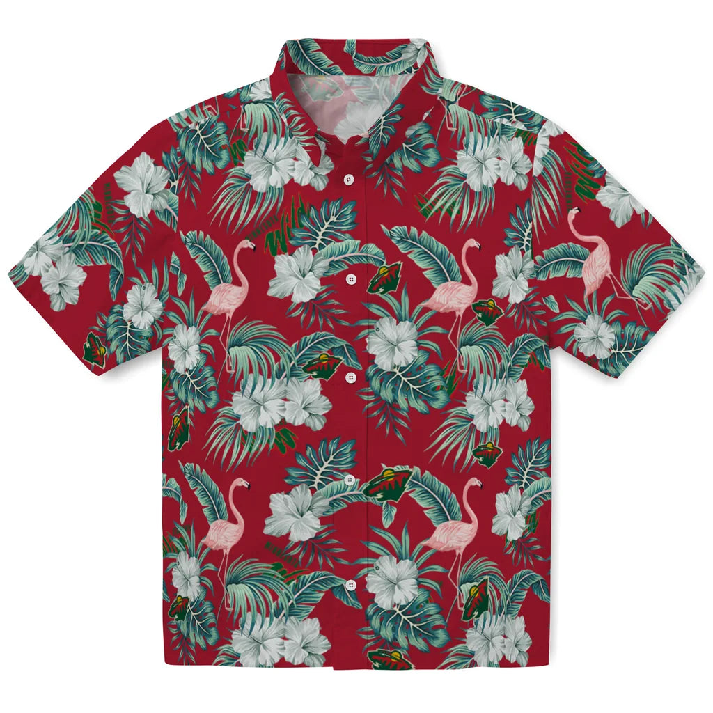 Minnesota Wild Hawaiian Shirt - Flamingo and Hibiscus | Hula Hawaiian Shirts