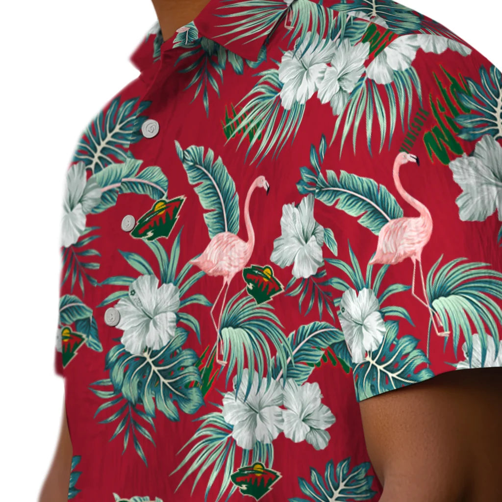 Minnesota Wild Hawaiian Shirt - Flamingo and Hibiscus | Hula Hawaiian Shirts