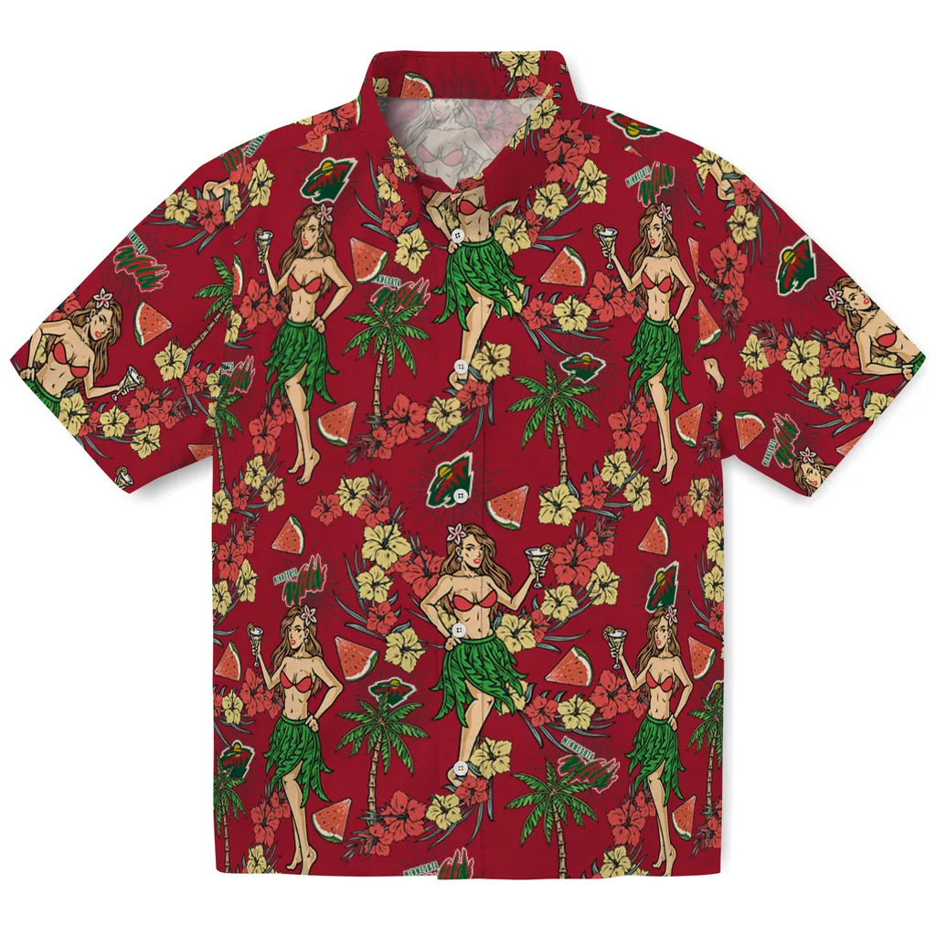 Minnesota Wild Hawaiian Shirt - Hawaiian Girls Design | Hula Hawaiian Shirts