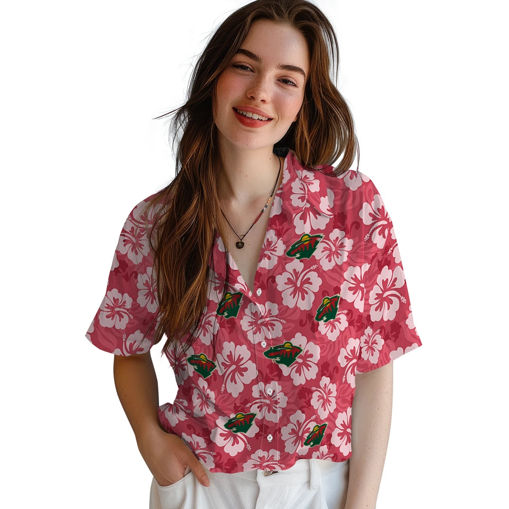 Minnesota Wild Hawaiian Shirt - Hibiscus Cluster | Hula Hawaiian Shirts