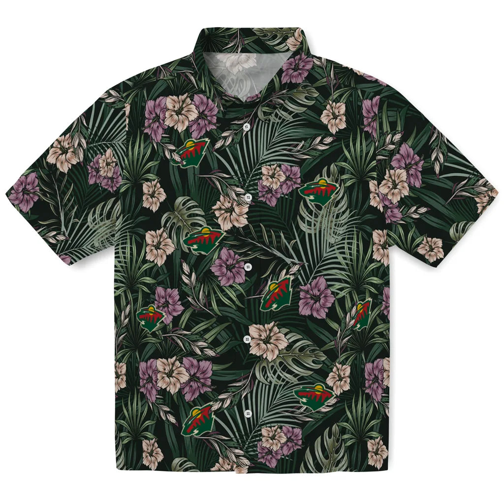 Minnesota Wild Hawaiian Shirt - Hibiscus Leaves Pattern | Hula Hawaiian Shirts