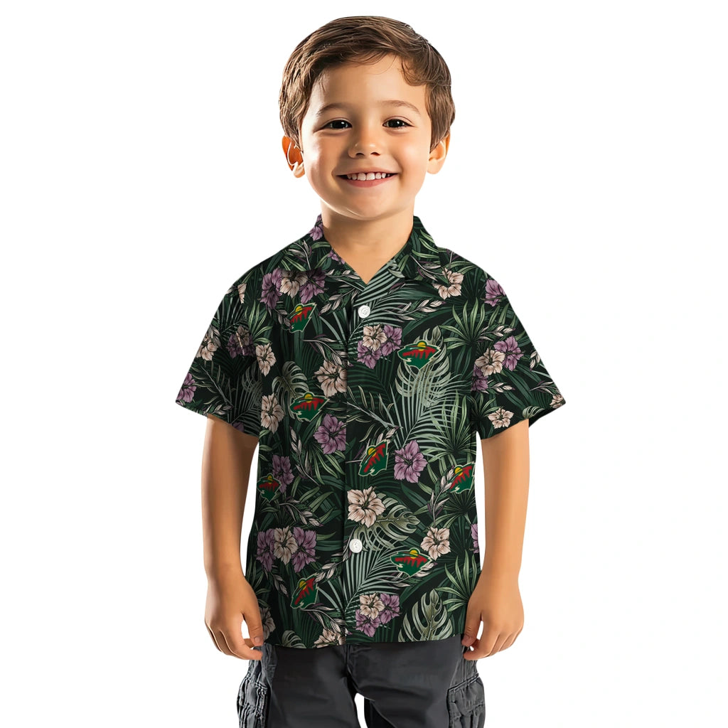 Minnesota Wild Hawaiian Shirt - Hibiscus Leaves Pattern | Hula Hawaiian Shirts