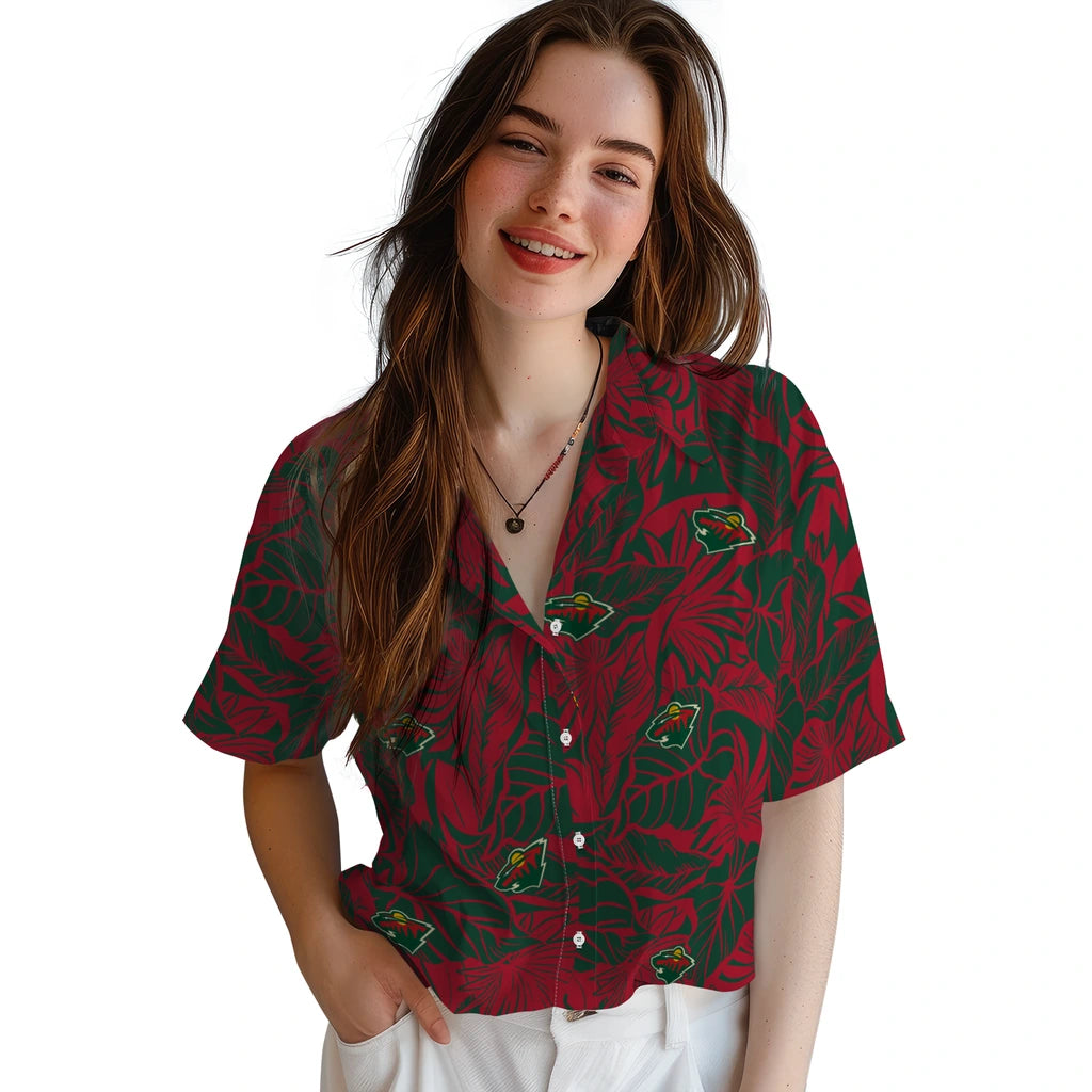 Minnesota Wild Hawaiian Shirt - Monstera Layer | Hula Hawaiian Shirts