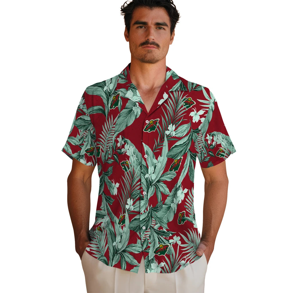 Minnesota Wild Hawaiian Shirt - Palm Leaves | Hula Hawaiian Shirts