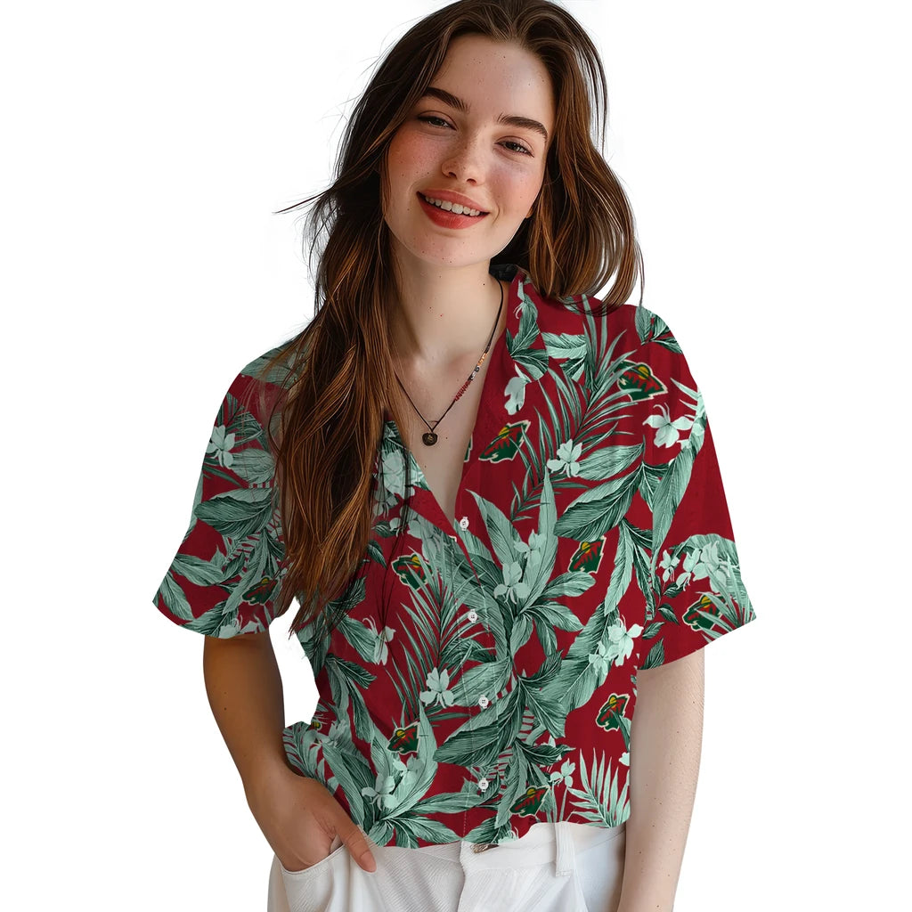Minnesota Wild Hawaiian Shirt - Palm Leaves | Hula Hawaiian Shirts