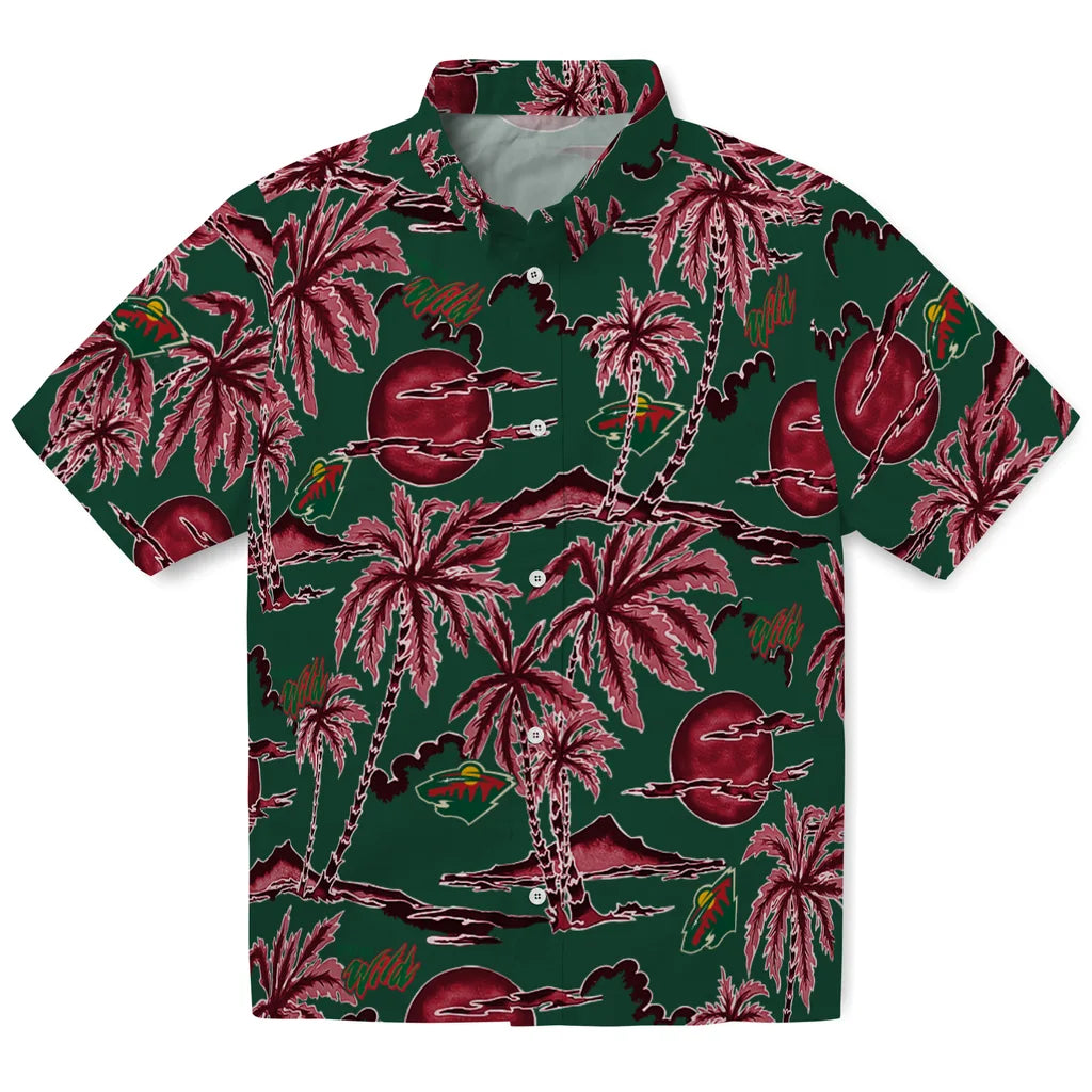 Minnesota Wild Hawaiian Shirt - Palm Sunset | Hula Hawaiian Shirts