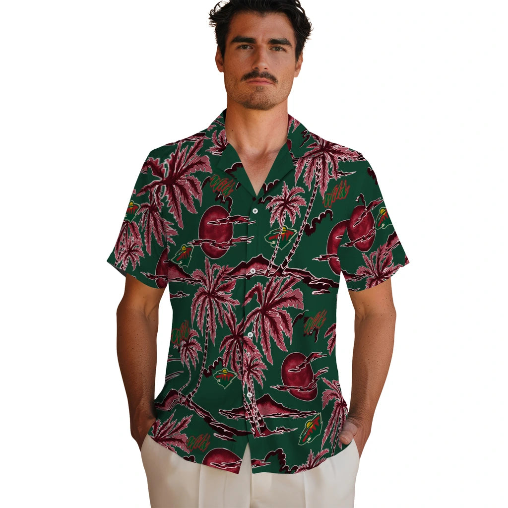 Minnesota Wild Hawaiian Shirt - Palm Sunset | Hula Hawaiian Shirts
