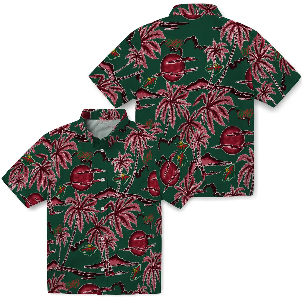 Minnesota Wild Hawaiian Shirt - Palm Sunset | Hula Hawaiian Shirts