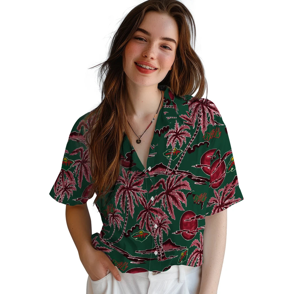 Minnesota Wild Hawaiian Shirt - Palm Sunset | Hula Hawaiian Shirts