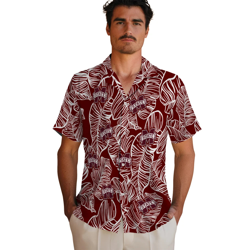 Mississippi State Bulldogs Hawaiian Shirt - Leaf Outline | Hula Hawaiian Shirts