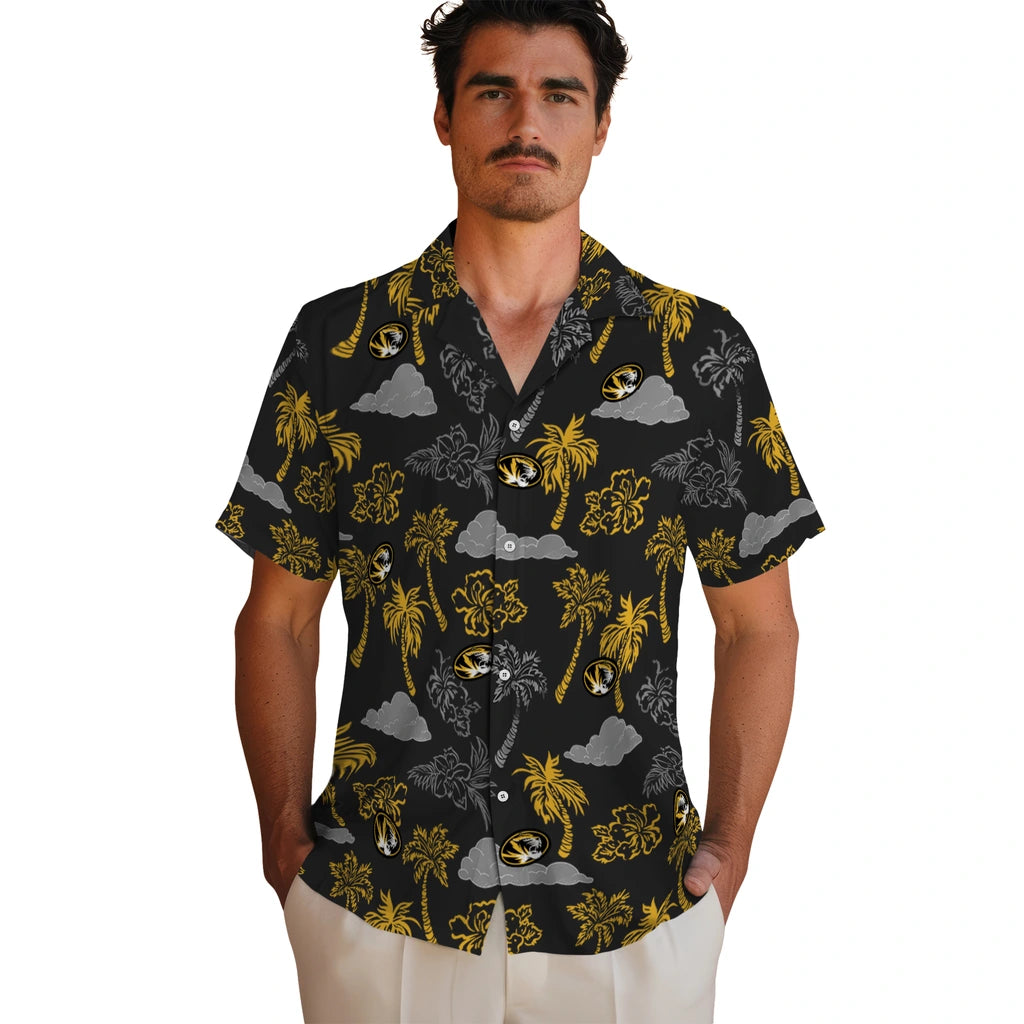 Missouri Tigers Hawaiian Shirt - Palm And Clouds | Hula Hawaiian Shirts