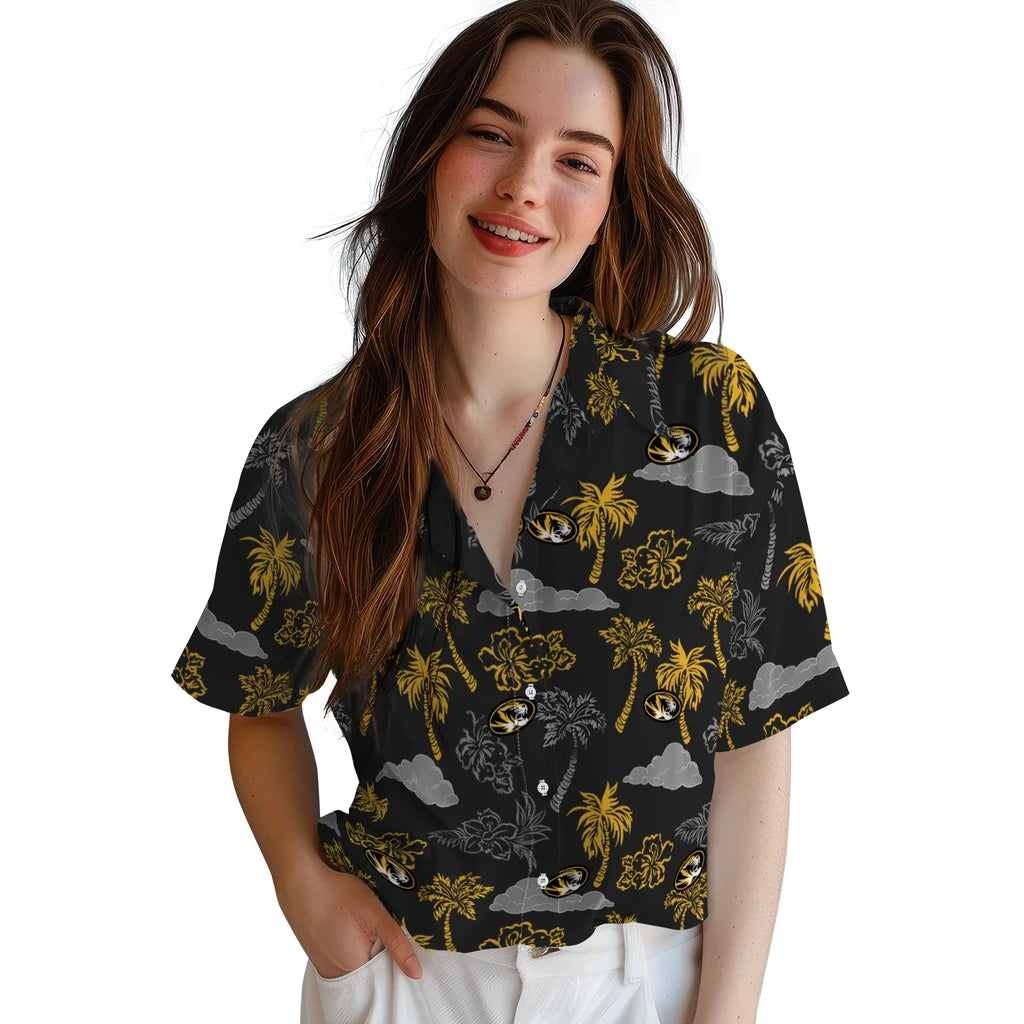 Missouri Tigers Hawaiian Shirt - Palm And Clouds | Hula Hawaiian Shirts