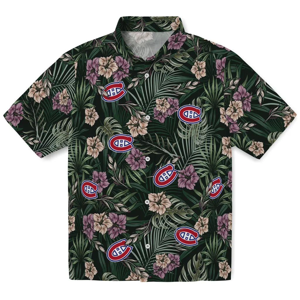 Montreal Canadiens Hawaiian Shirt - Hibiscus Leaves Pattern | Hula Hawaiian Shirts