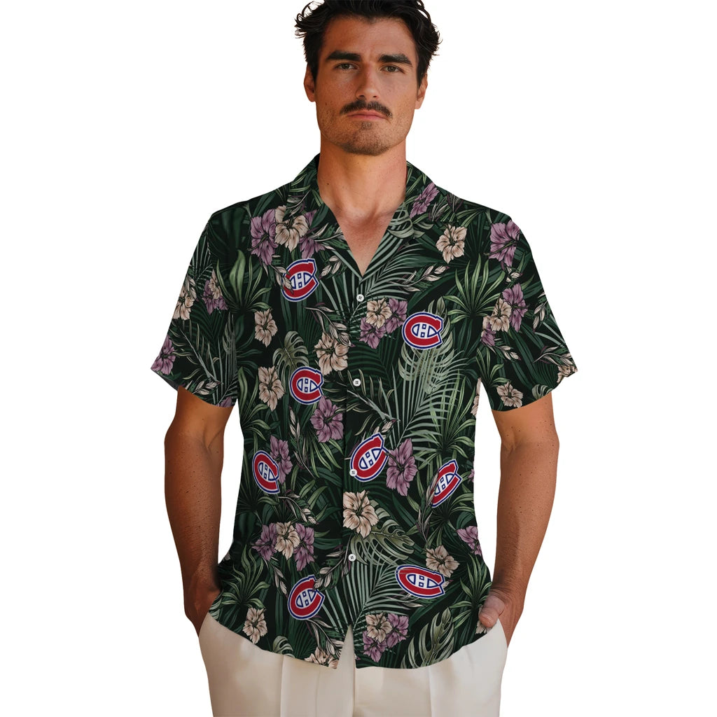 Montreal Canadiens Hawaiian Shirt - Hibiscus Leaves Pattern | Hula Hawaiian Shirts