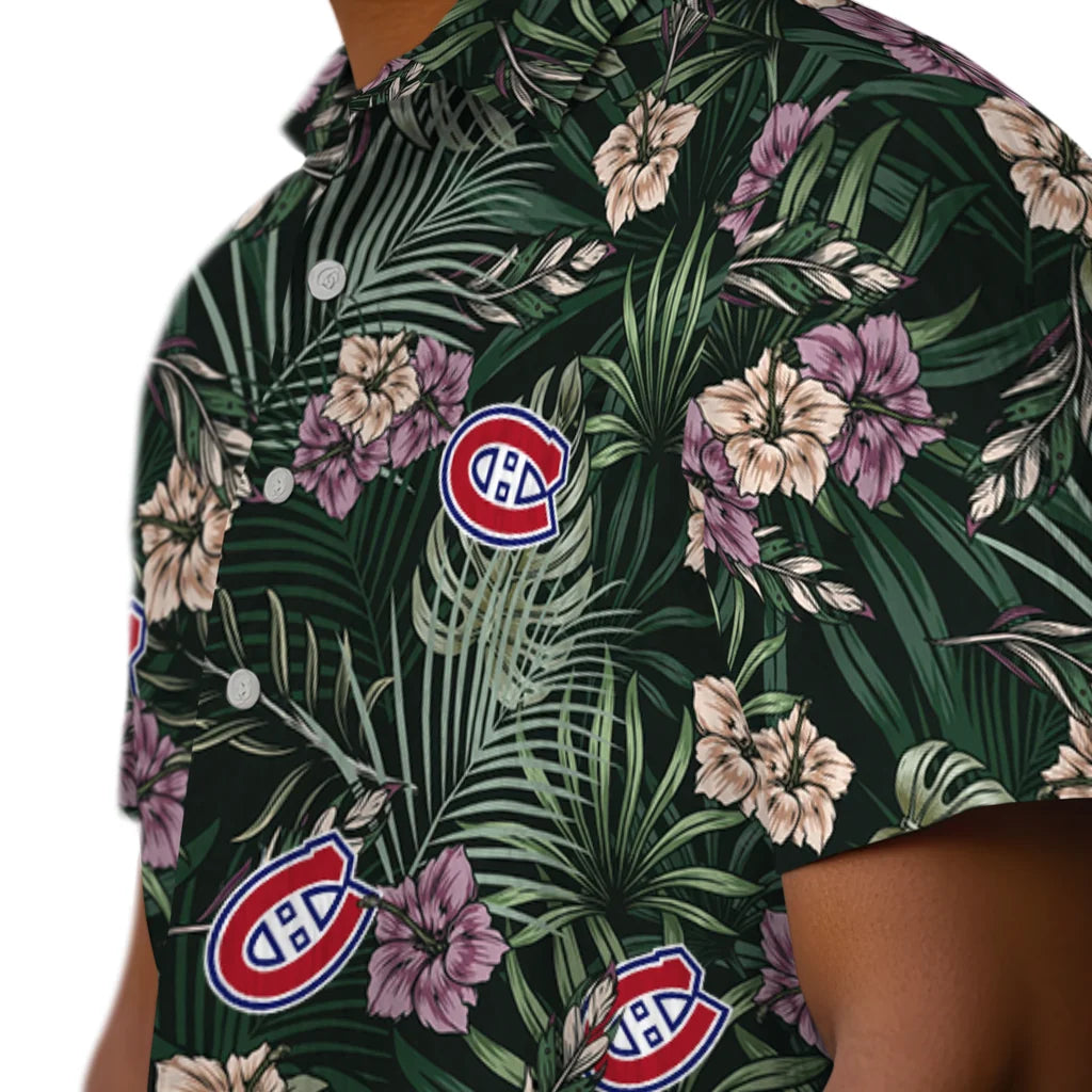 Montreal Canadiens Hawaiian Shirt - Hibiscus Leaves Pattern | Hula Hawaiian Shirts