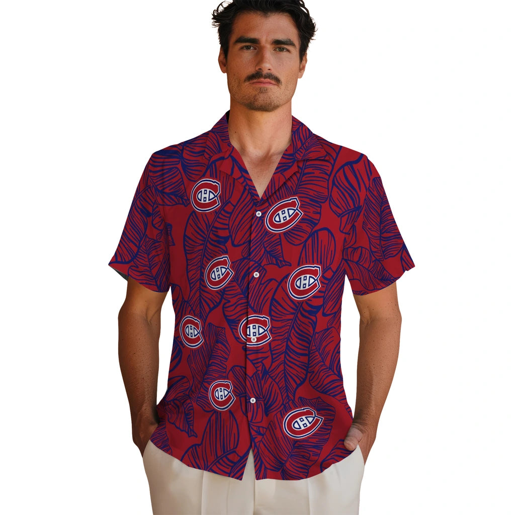 Montreal Canadiens Hawaiian Shirt - Leaf Outline | Hula Hawaiian Shirts