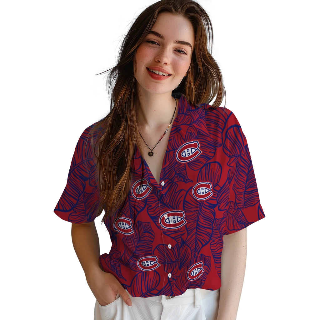 Montreal Canadiens Hawaiian Shirt - Leaf Outline | Hula Hawaiian Shirts