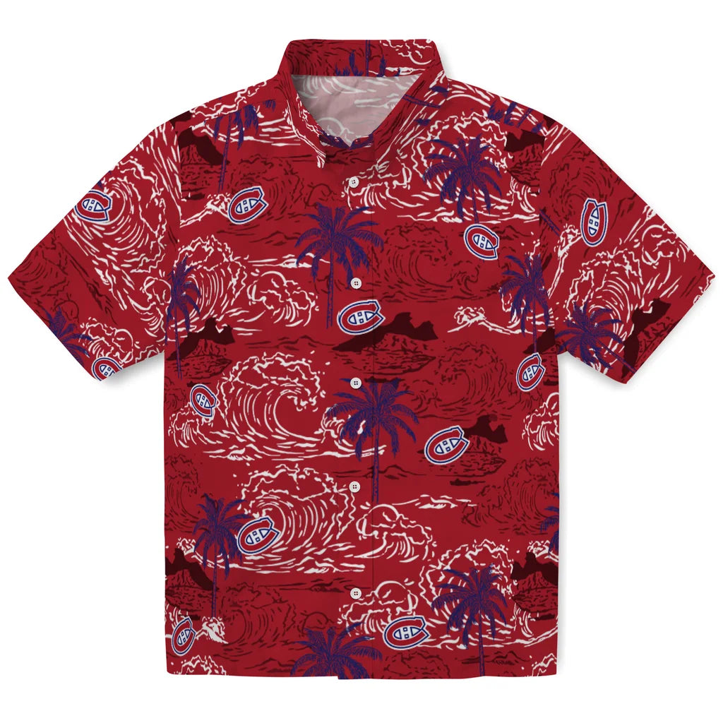 Montreal Canadiens Hawaiian Shirt - Wave Palm | Hula Hawaiian Shirts