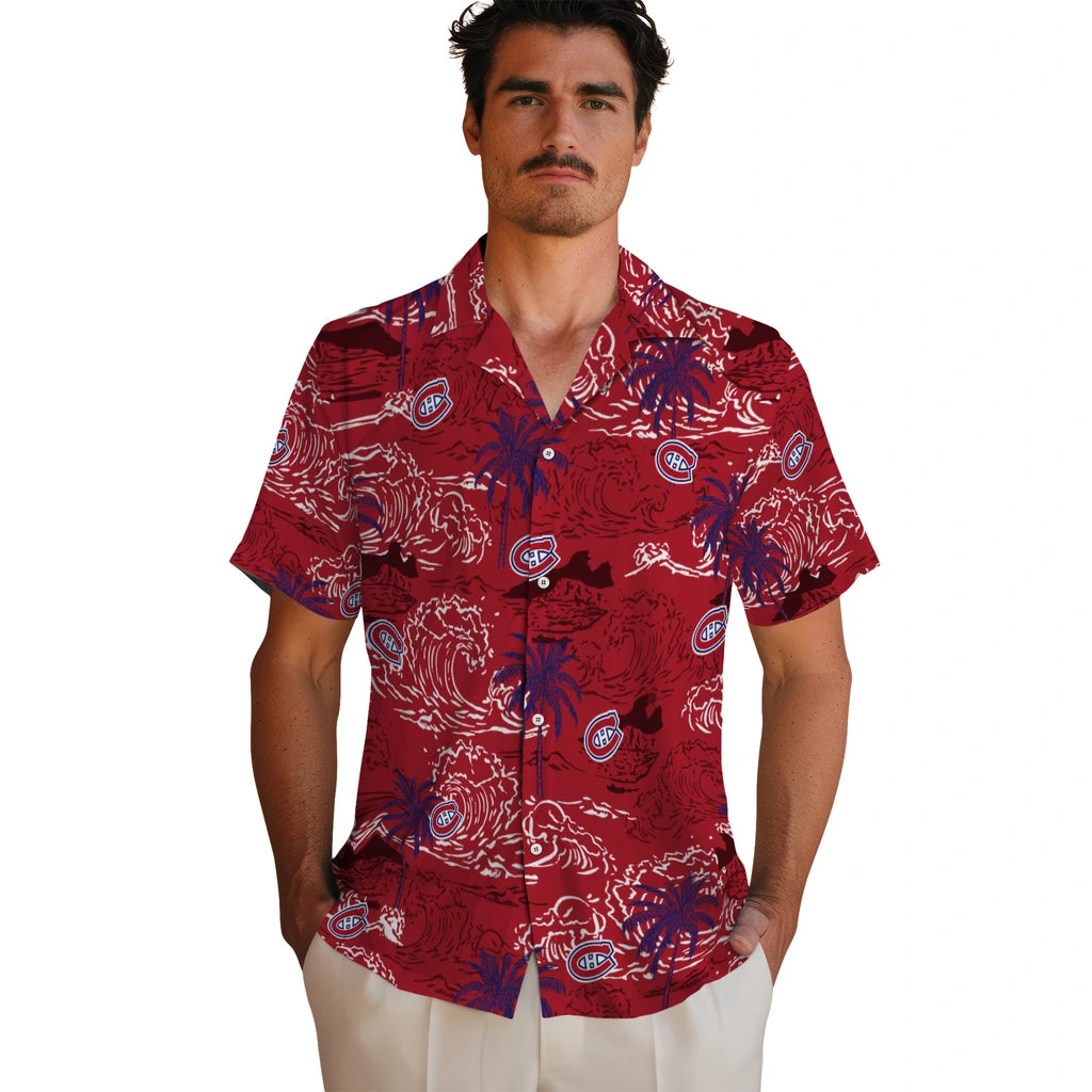 Montreal Canadiens Hawaiian Shirt - Wave Palm | Hula Hawaiian Shirts