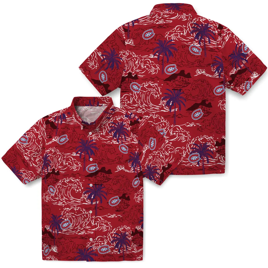Montreal Canadiens Hawaiian Shirt - Wave Palm | Hula Hawaiian Shirts