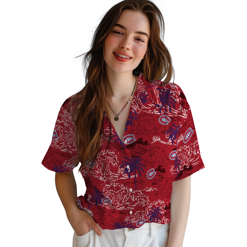 Montreal Canadiens Hawaiian Shirt - Wave Palm | Hula Hawaiian Shirts