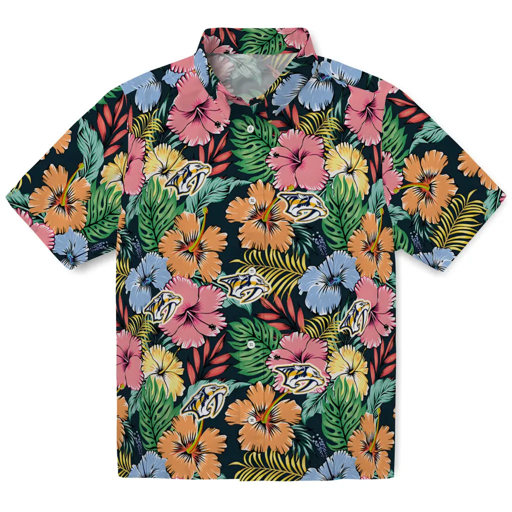 Nashville Predators Hawaiian Shirt - Brilliant Hibiscus Garden | Hula Hawaiian Shirts