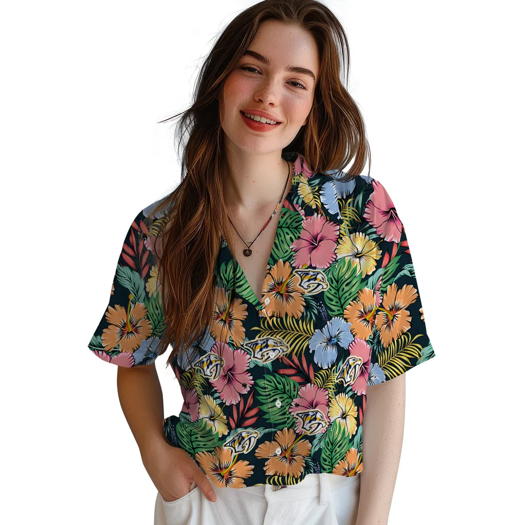 Nashville Predators Hawaiian Shirt - Brilliant Hibiscus Garden | Hula Hawaiian Shirts