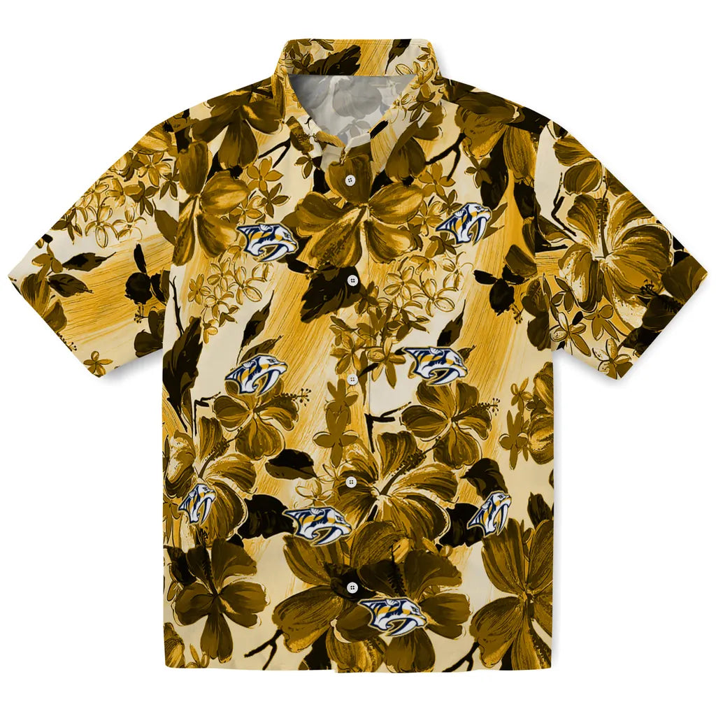 Nashville Predators Hawaiian Shirt - Hibiscus Arrangement | Hula Hawaiian Shirts