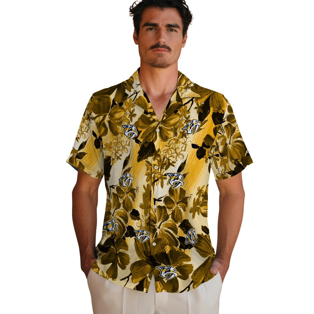 Nashville Predators Hawaiian Shirt - Hibiscus Arrangement | Hula Hawaiian Shirts