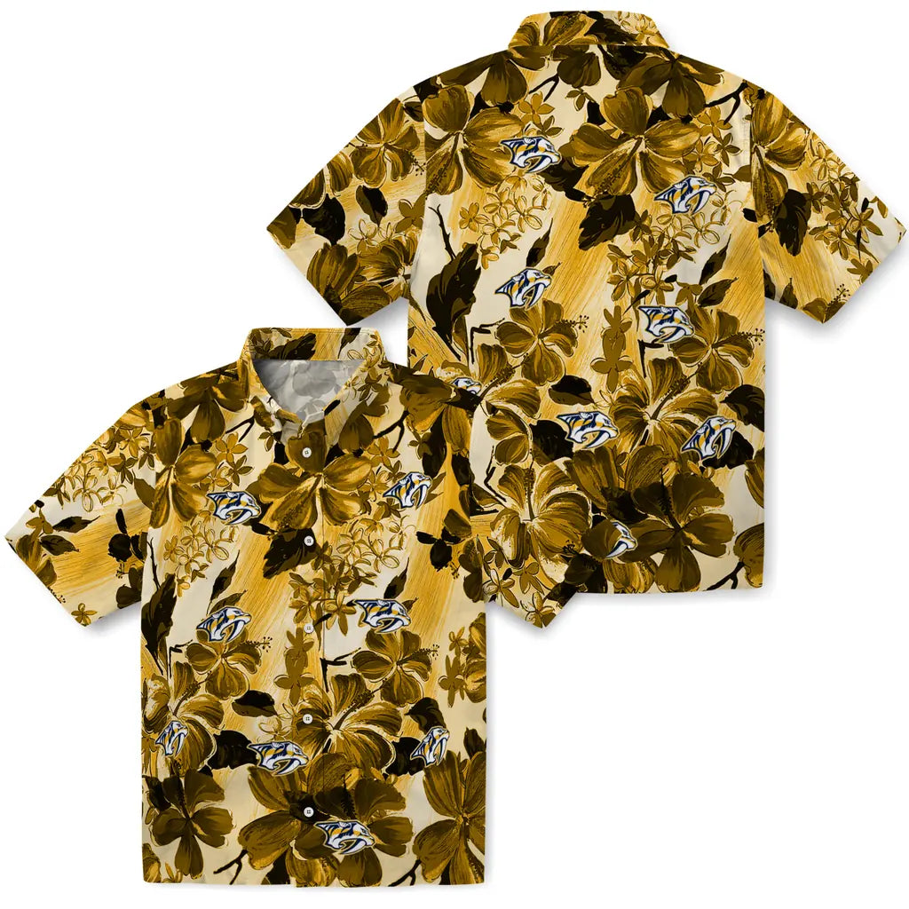 Nashville Predators Hawaiian Shirt - Hibiscus Arrangement | Hula Hawaiian Shirts