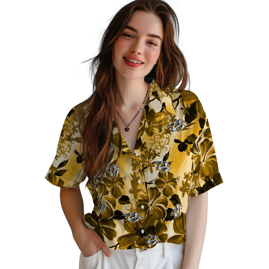 Nashville Predators Hawaiian Shirt - Hibiscus Arrangement | Hula Hawaiian Shirts