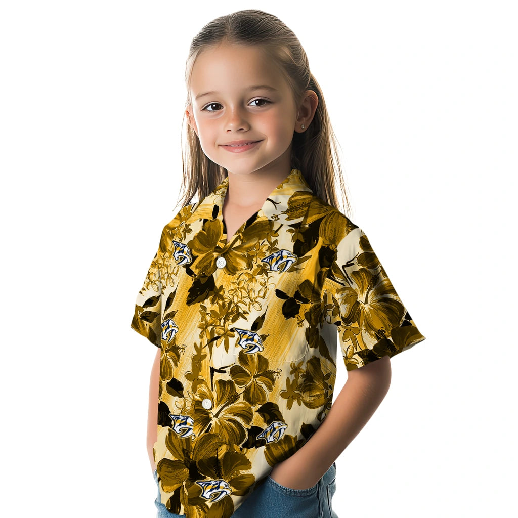 Nashville Predators Hawaiian Shirt - Hibiscus Arrangement | Hula Hawaiian Shirts