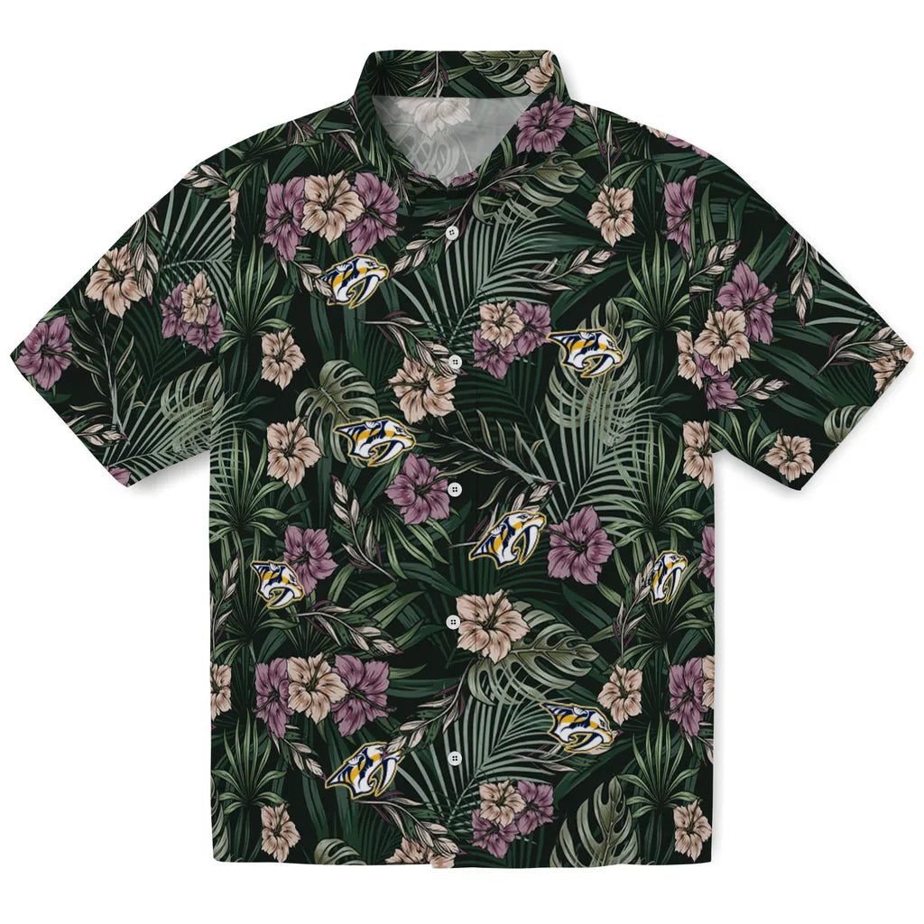 Nashville Predators Hawaiian Shirt - Hibiscus Leaves Pattern | Hula Hawaiian Shirts
