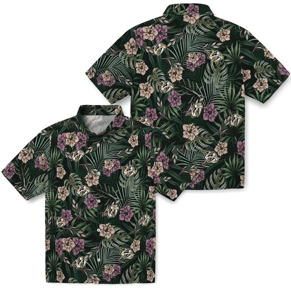 Nashville Predators Hawaiian Shirt - Hibiscus Leaves Pattern | Hula Hawaiian Shirts