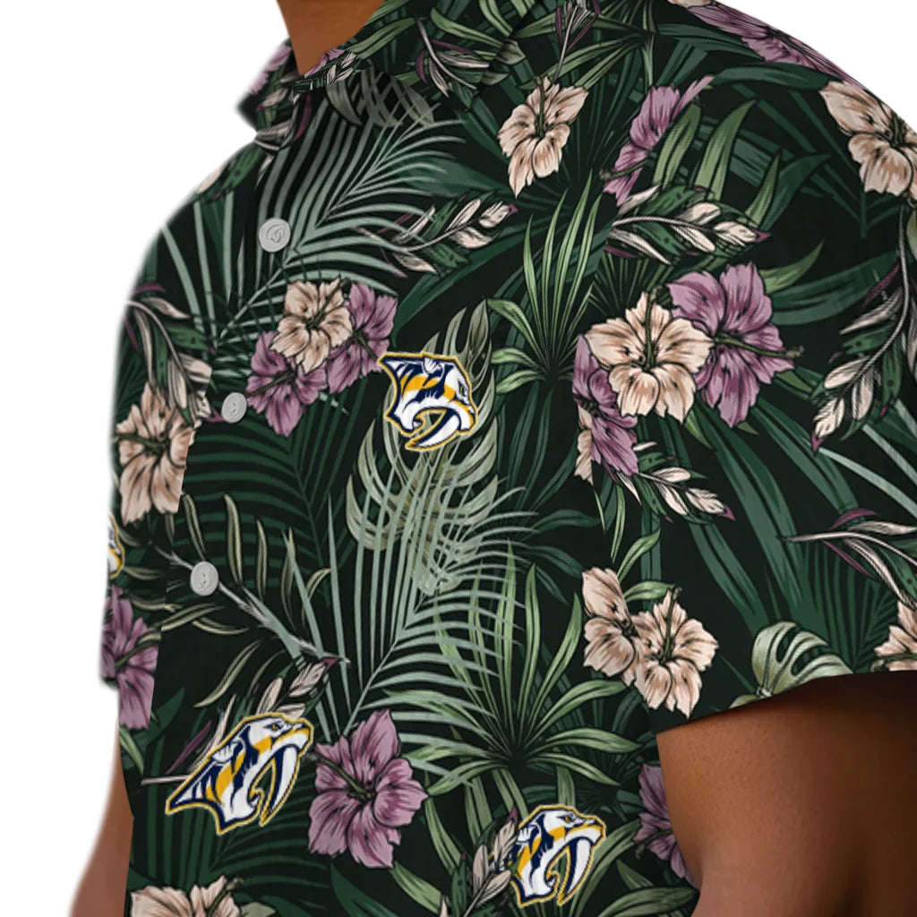 Nashville Predators Hawaiian Shirt - Hibiscus Leaves Pattern | Hula Hawaiian Shirts
