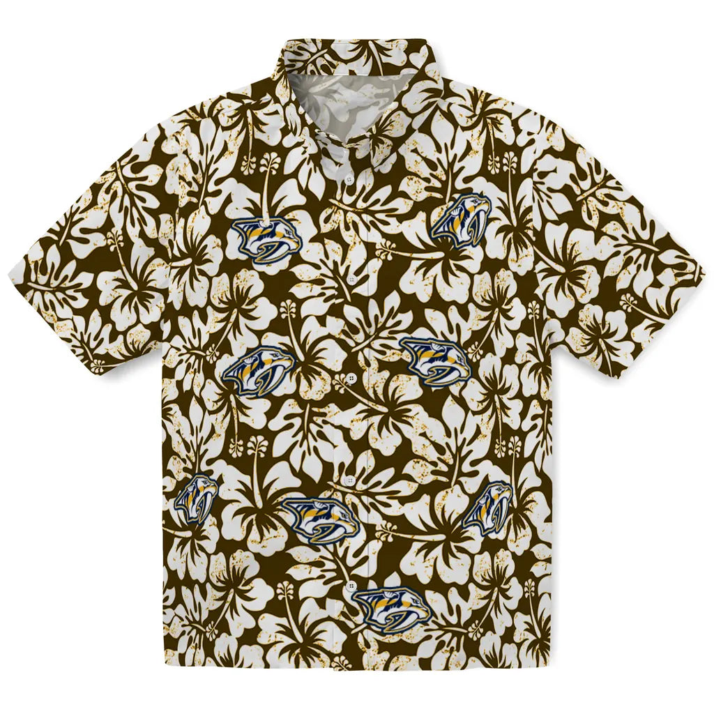 Nashville Predators Hawaiian Shirt - Hibiscus Motif | Hula Hawaiian Shirts