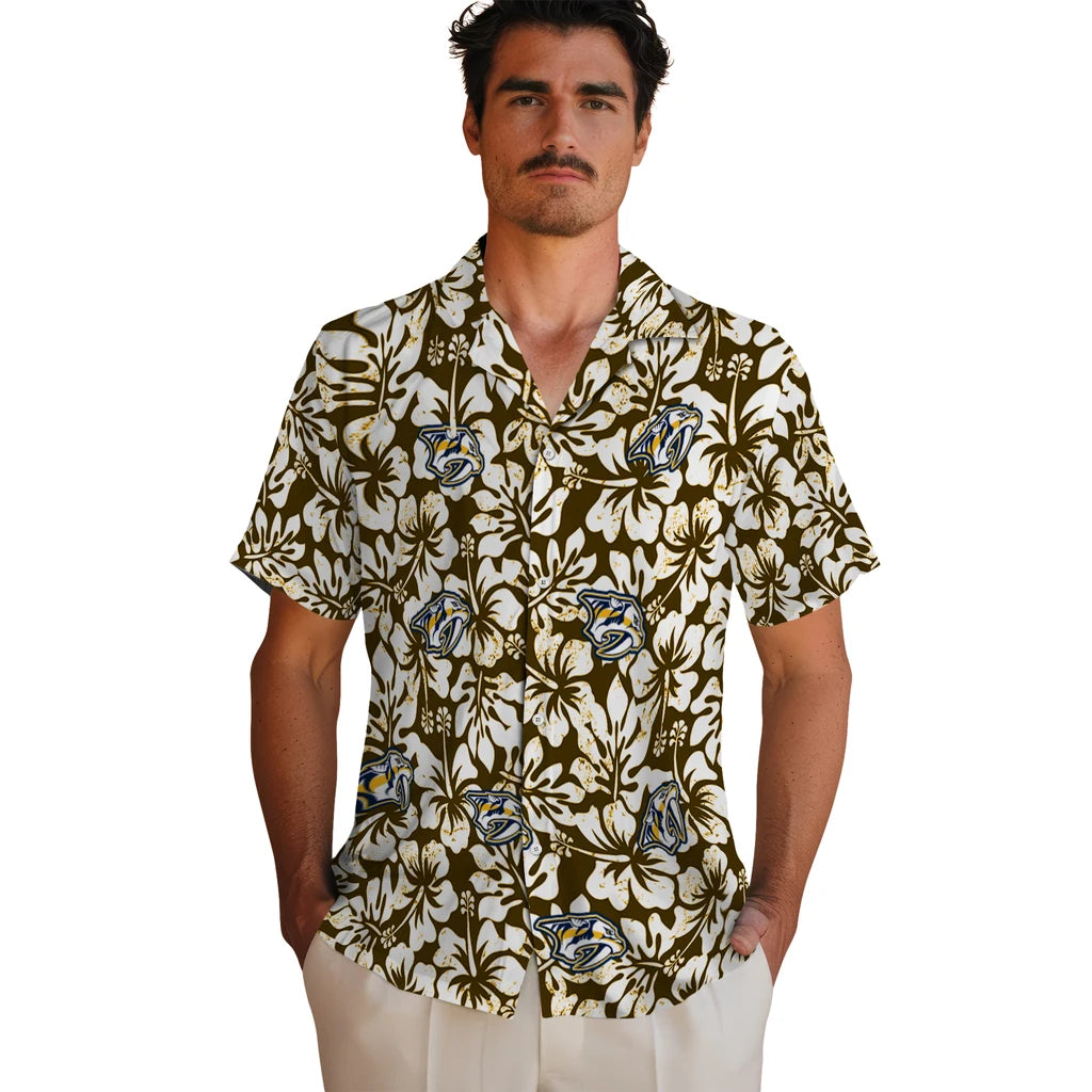 Nashville Predators Hawaiian Shirt - Hibiscus Motif | Hula Hawaiian Shirts