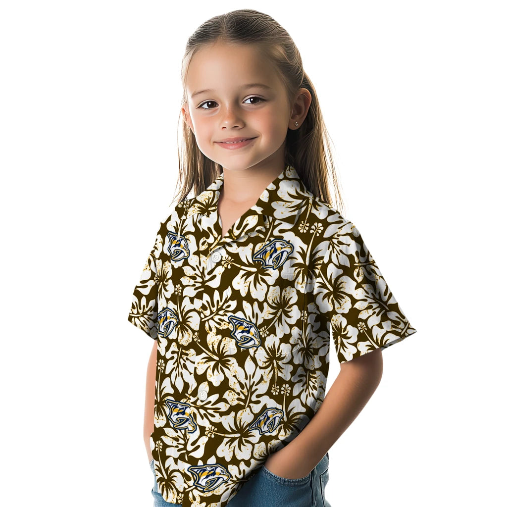 Nashville Predators Hawaiian Shirt - Hibiscus Motif | Hula Hawaiian Shirts