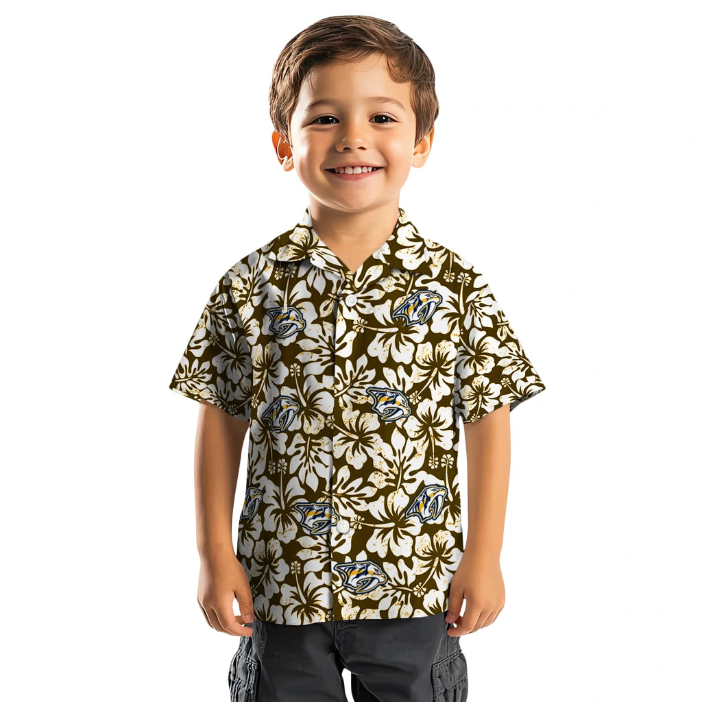 Nashville Predators Hawaiian Shirt - Hibiscus Motif | Hula Hawaiian Shirts