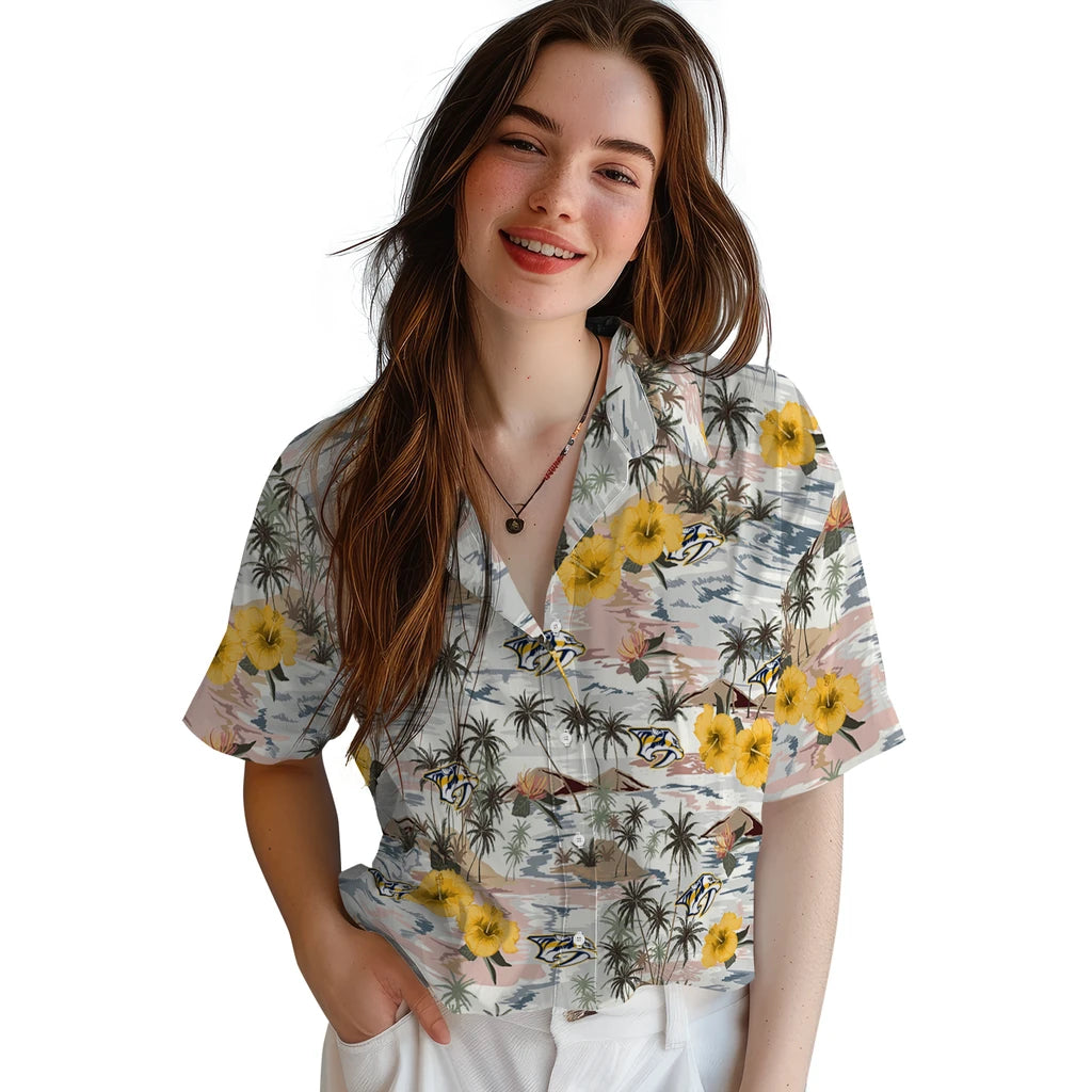 Nashville Predators Hawaiian Shirt - Hibiscus Seaside | Hula Hawaiian Shirts
