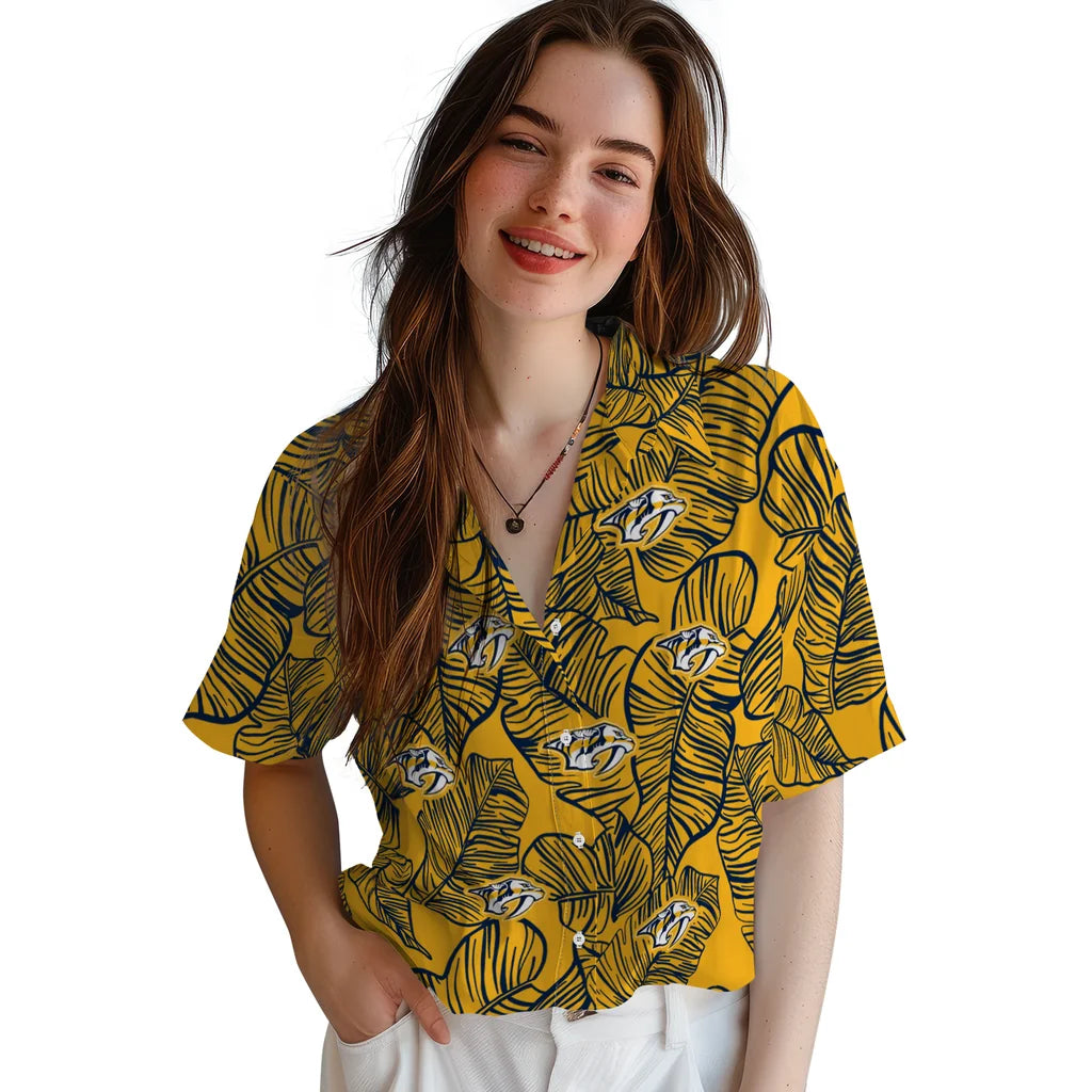 Nashville Predators Hawaiian Shirt - Leaf Outline | Hula Hawaiian Shirts