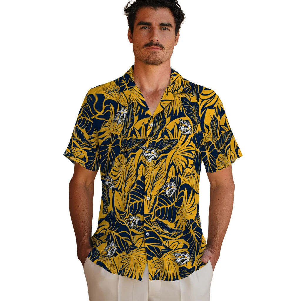 Nashville Predators Hawaiian Shirt - Monstera Layer | Hula Hawaiian Shirts
