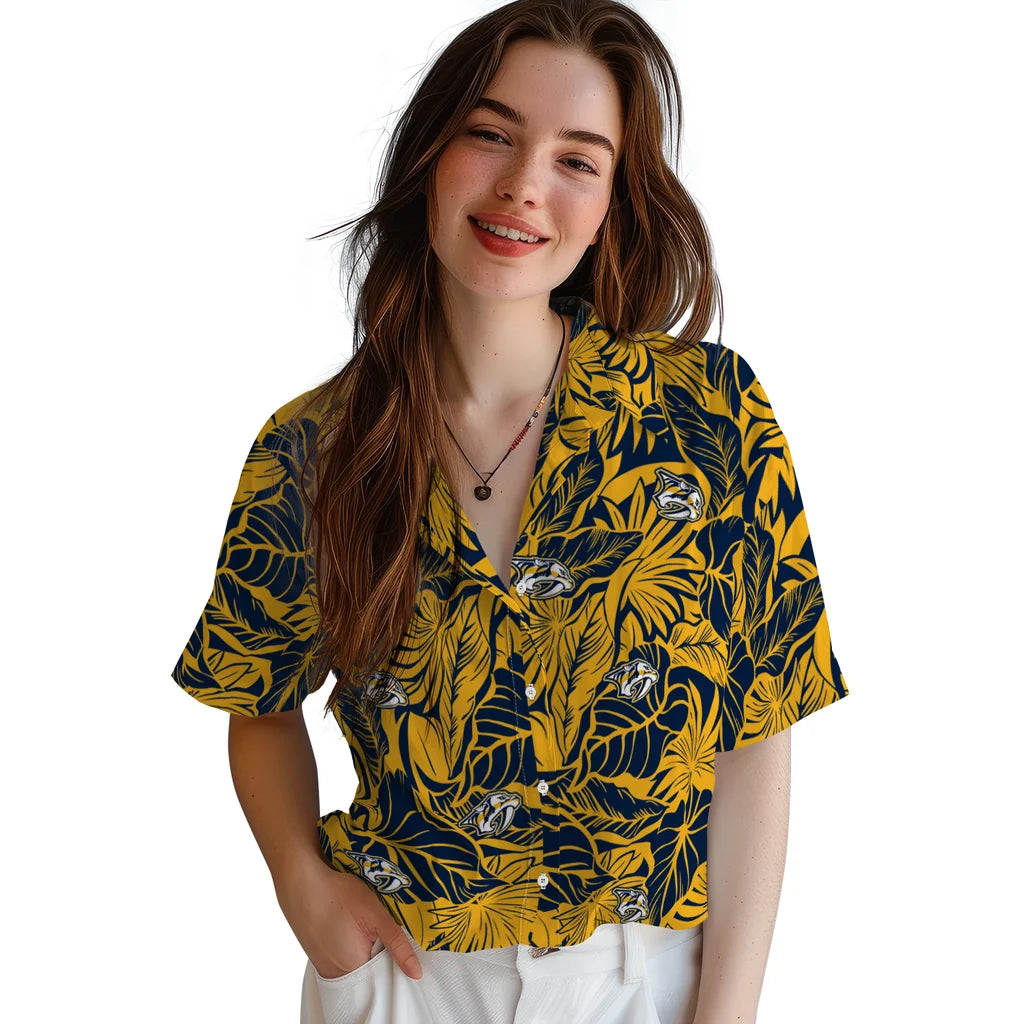 Nashville Predators Hawaiian Shirt - Monstera Layer | Hula Hawaiian Shirts