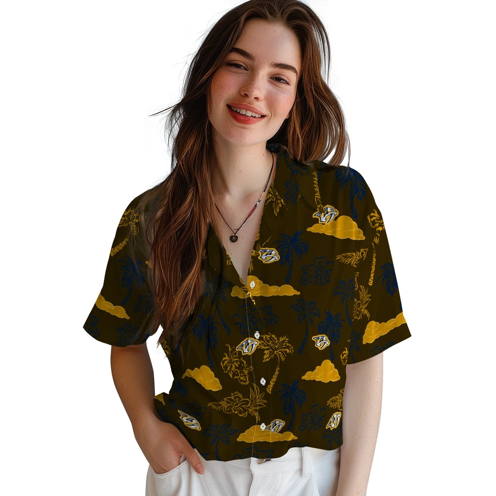 Nashville Predators Hawaiian Shirt - Palm And Clouds | Hula Hawaiian Shirts