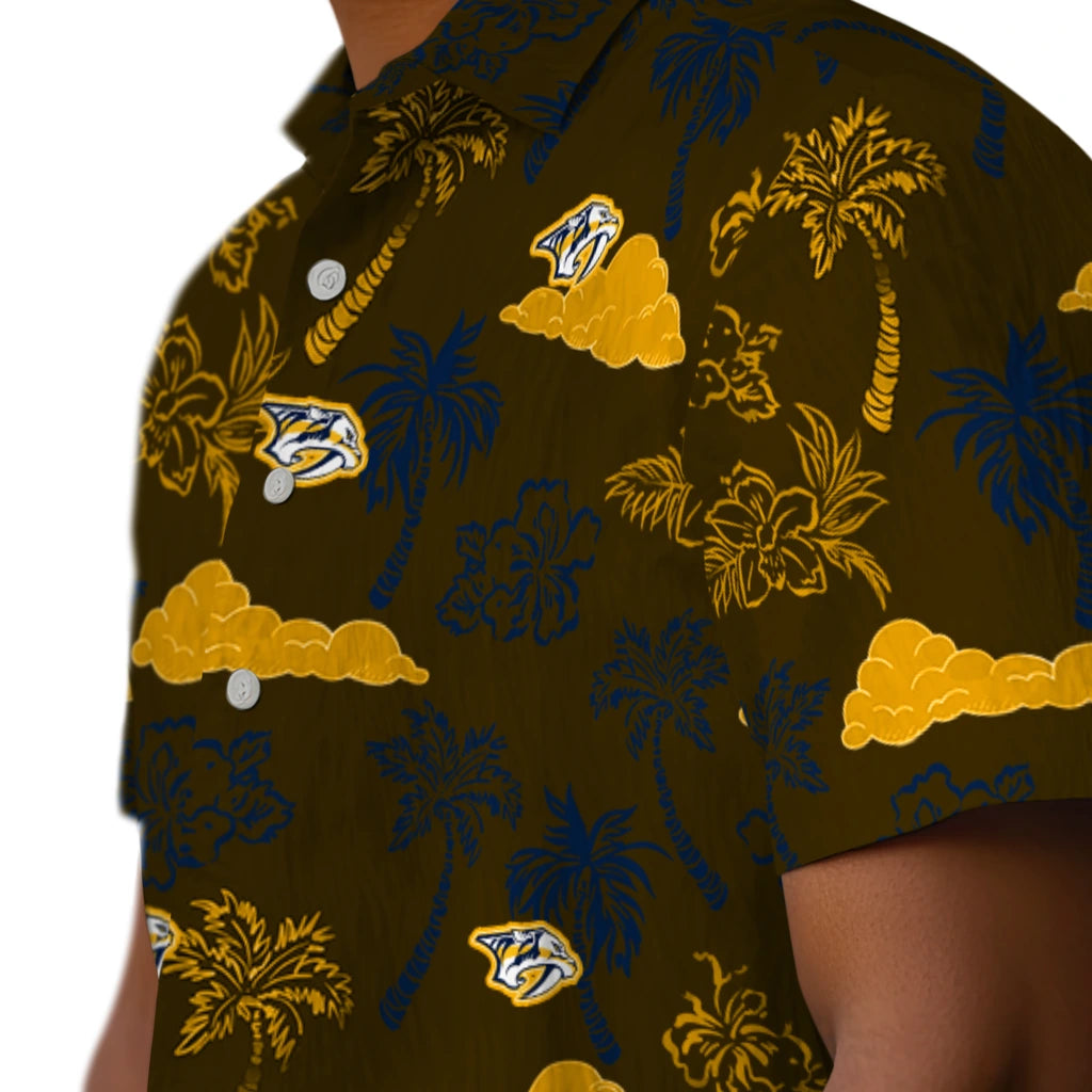 Nashville Predators Hawaiian Shirt - Palm And Clouds | Hula Hawaiian Shirts