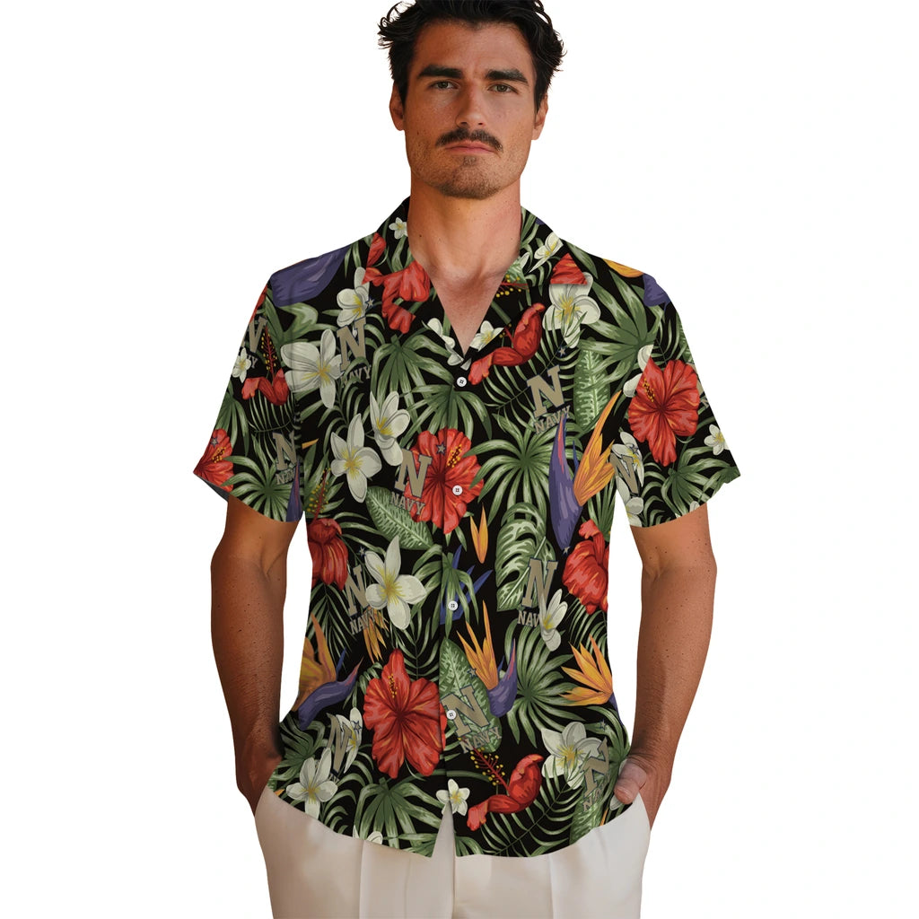 Navy Midshipmen Hawaiian Shirt - Hawaii Floral Hibiscus | Hula Hawaiian Shirts